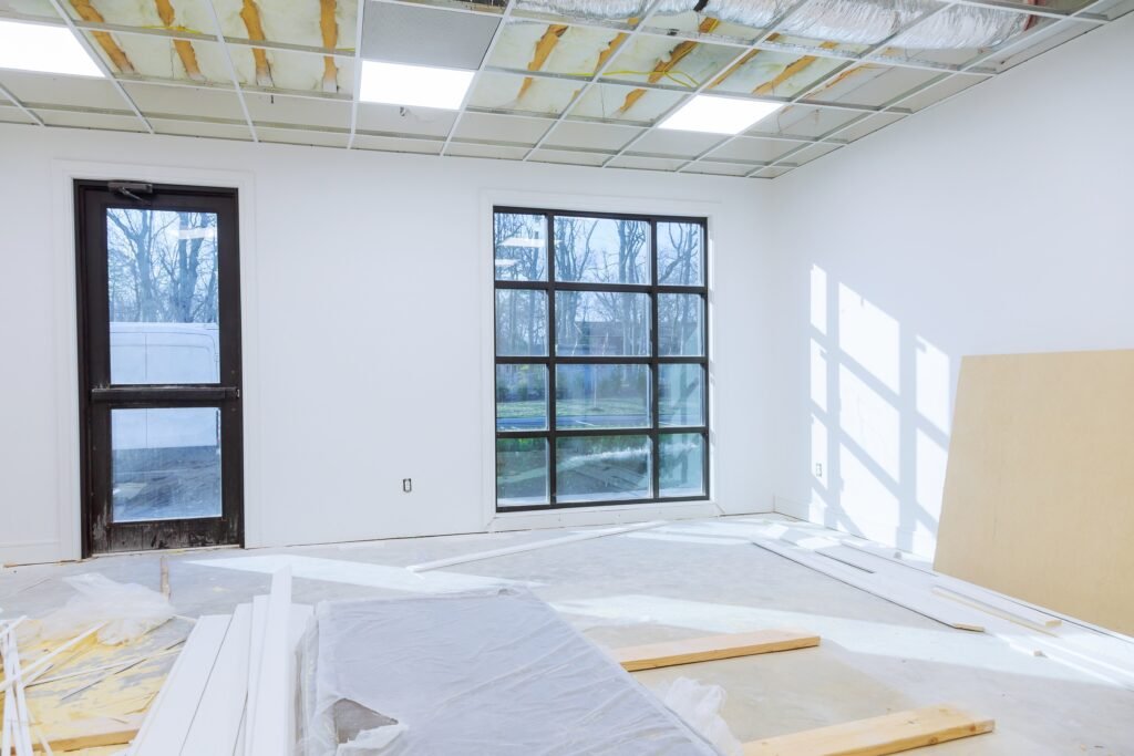 making renovation of office hung of suspended ceilings